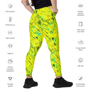 Neon Yellow Graffiti Crossover Pocket Leggings