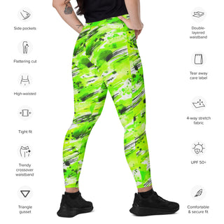 Neon Green Graffiti Crossover Pocket Leggings