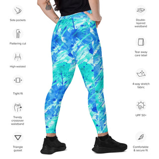 Neon Blue Graffiti Crossover Pocket Leggings