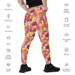 Pink & Yellow Squares Crossover Pocket Leggings