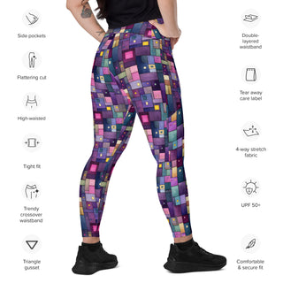 Purple Squares Crossover Pocket Leggings