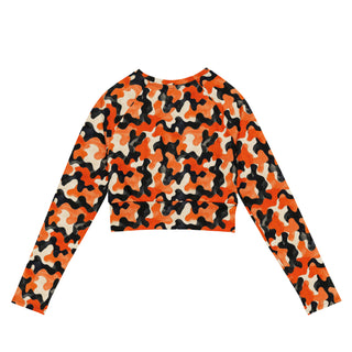 Black & Orange Camo Long Sleeve Crop Top