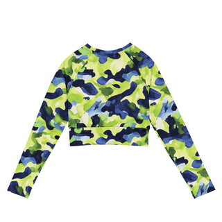 Navy & Green Camo Long Sleeve Crop Top