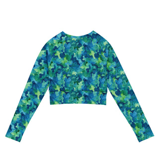 Blue & Green Camo Long Sleeve Crop Top
