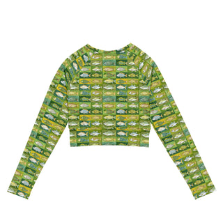 Bright Green Fish Long Sleeve Crop Top