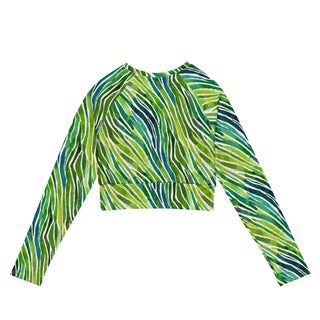 Green Zebra Print Long Sleeve Crop Top