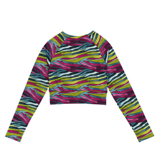 Rainbow Zebra Stripes Long Sleeve Crop Top