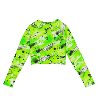 Neon Green Graffiti Long Sleeve Crop Top