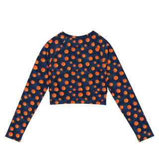 Navy & Orange Dots Long Sleeve Crop Top