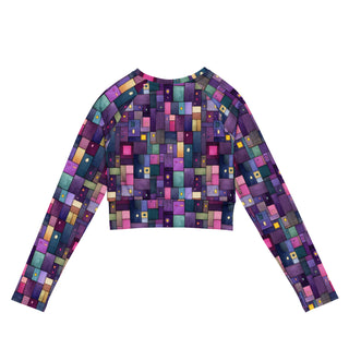 Purple Squares Long Sleeve Crop Top
