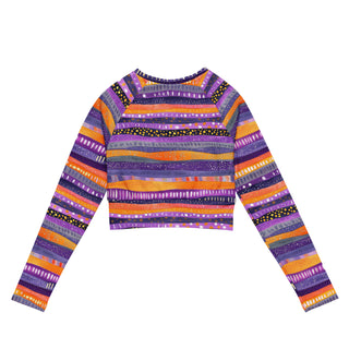 Purple & Orange Stripes Long Sleeve Crop Top
