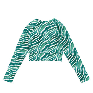 Turquoise Zebra Print Long Sleeve Crop Top