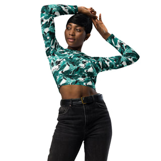 Teal Camo Long Sleeve Crop Top