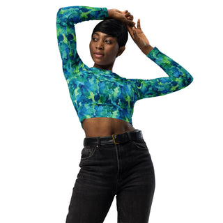 Blue & Green Camo Long Sleeve Crop Top