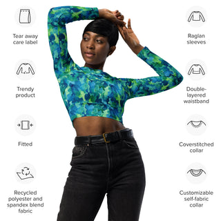 Blue & Green Camo Long Sleeve Crop Top