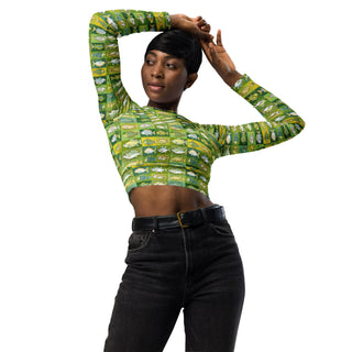 Bright Green Fish Long Sleeve Crop Top