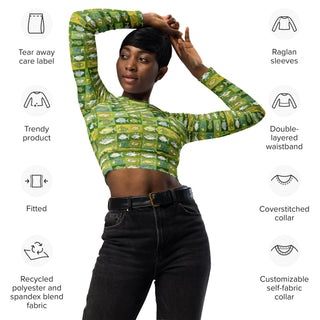 Bright Green Fish Long Sleeve Crop Top