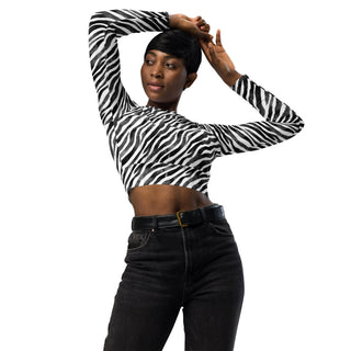 Black & White Zebra Stripes Long Sleeve Crop Top