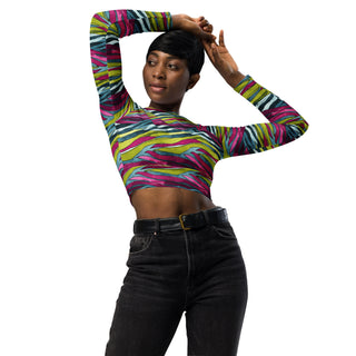 Rainbow Zebra Stripes Long Sleeve Crop Top