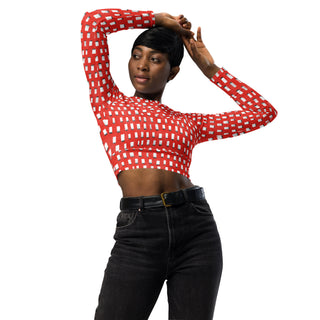 Red Pixels Long Sleeve Crop Top