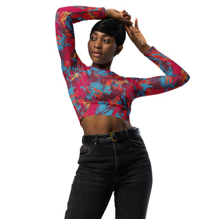 Maroon Graffiti Long Sleeve Crop Top