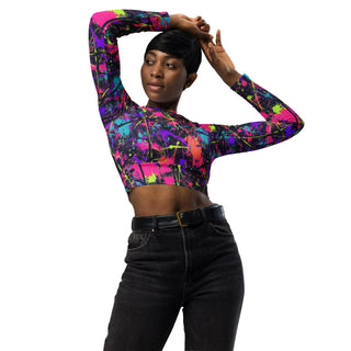 Purple Graffiti Long Sleeve Crop Top