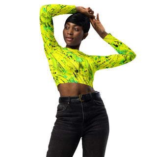 Neon Yellow Graffiti Long Sleeve Crop Top