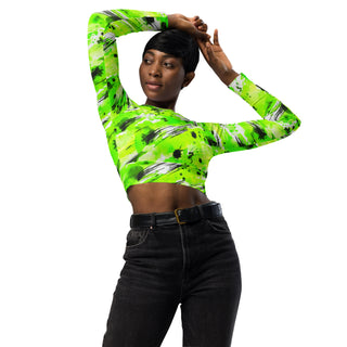 Neon Green Graffiti Long Sleeve Crop Top