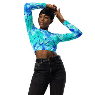 Neon Blue Long Sleeve Crop Top