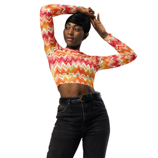 Yellow & Orange Zigzags Long Sleeve Crop Top