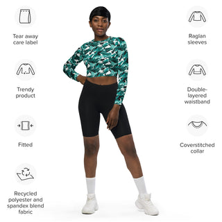 Teal Camo Long Sleeve Crop Top
