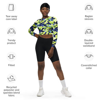 Navy & Green Camo Long Sleeve Crop Top