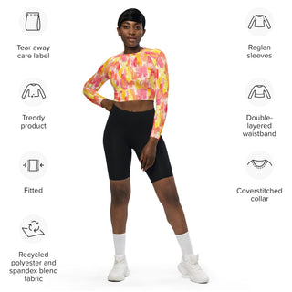 Coral & Yellow Camo Long Sleeve Crop Top
