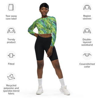 Green Zebra Print Long Sleeve Crop Top