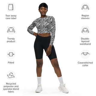 Black & White Zebra Stripes Long Sleeve Crop Top