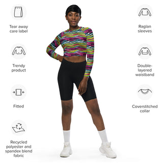 Rainbow Zebra Stripes Long Sleeve Crop Top