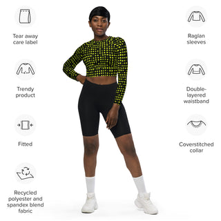 Black & Green Pixels Long Sleeve Crop Top