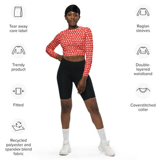 Red Pixels Long Sleeve Crop Top