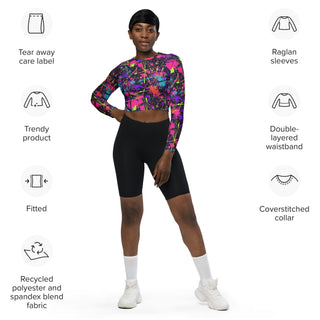 Purple Graffiti Long Sleeve Crop Top