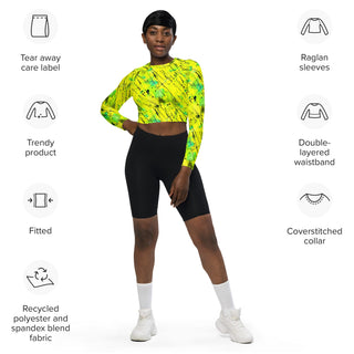 Neon Yellow Graffiti Long Sleeve Crop Top