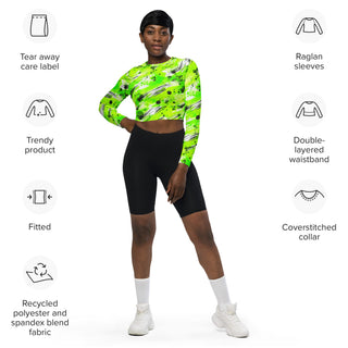 Neon Green Graffiti Long Sleeve Crop Top