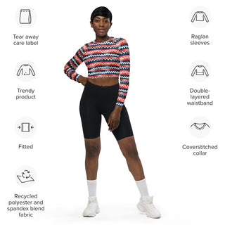 Red & Blue Zigzags Long Sleeve Crop Top