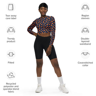 Navy & Orange Dots Long Sleeve Crop Top