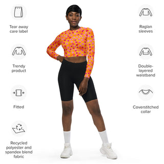 Orange & Pink Dots Long Sleeve Crop Top