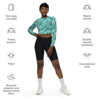 Turquoise Zebra Print Long Sleeve Crop Top