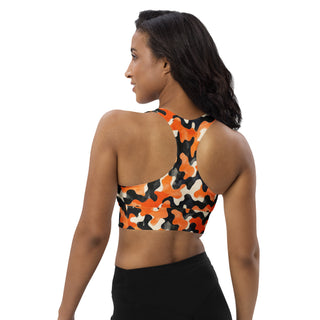 Black & Orange Camo Longline Sports Bra