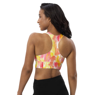 Coral & Yellow Camo Longline Sports Bra