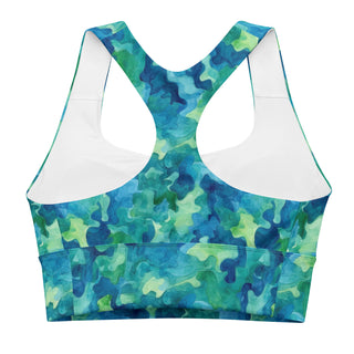 Blue & Green Camo Longline Sports Bra