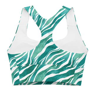 Turquoise Zebra Stripes Longline Sports Bra