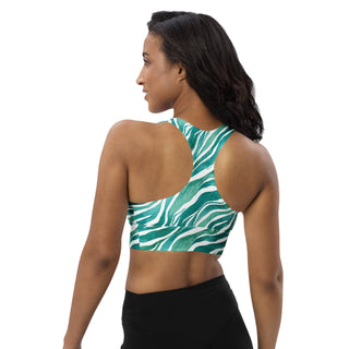 Turquoise Zebra Stripes Longline Sports Bra
